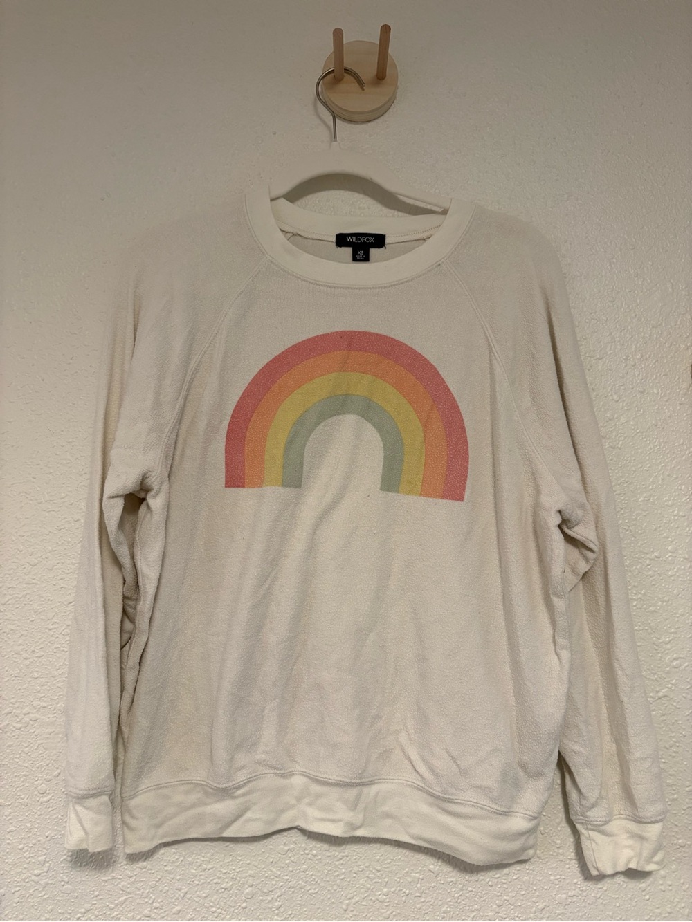Wildfox Cream Sweatshirt with Pastel Rainbow Graphic